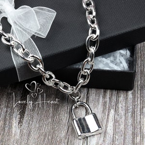925 Sterling Silver Plated Lock Pendant Necklace by Lovely Heart
