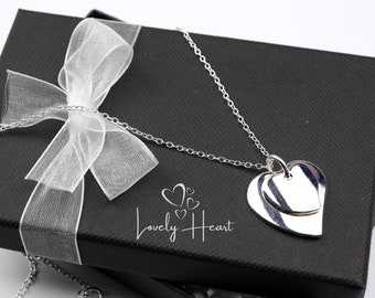 925 Sterling Silver Plated Double Heart Pendant Necklace by Lovely Heart