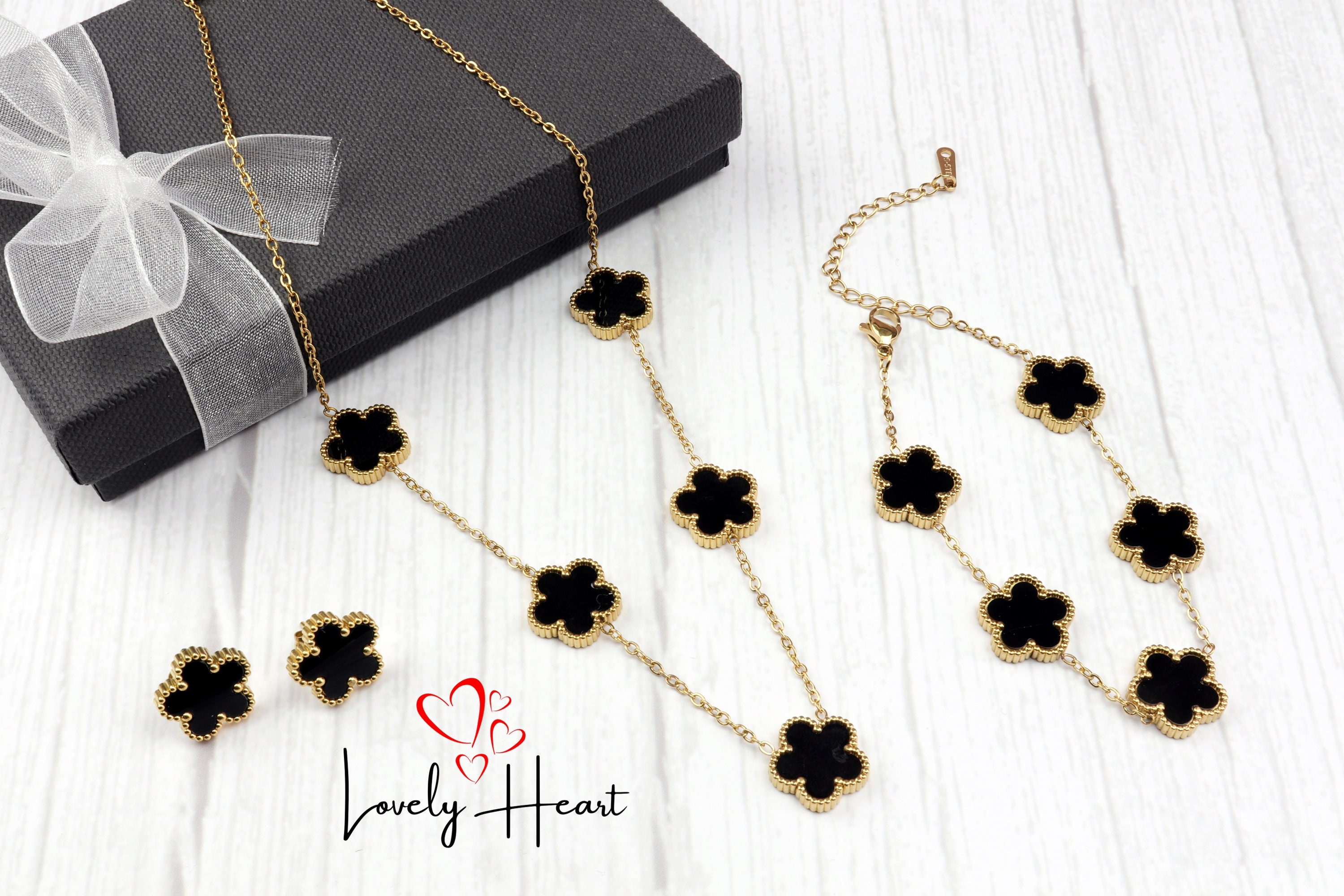 JIEMUCHU Gold Plated Flower Jewelry Set For Women – Necklace & Bracelet, Stainless Steel, Hypoallergenic Gift Set