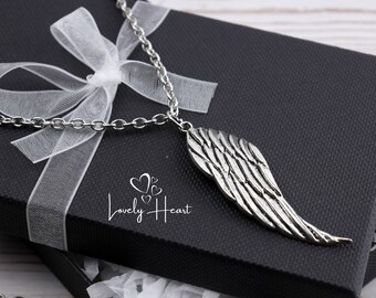 Antique Silver Angel Wing Necklace by Lovely Heart