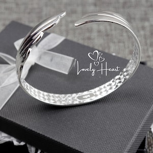 925 Sterling Silver Plated Cuff Bracelet Lucky Angel Wing by Lovely Heart