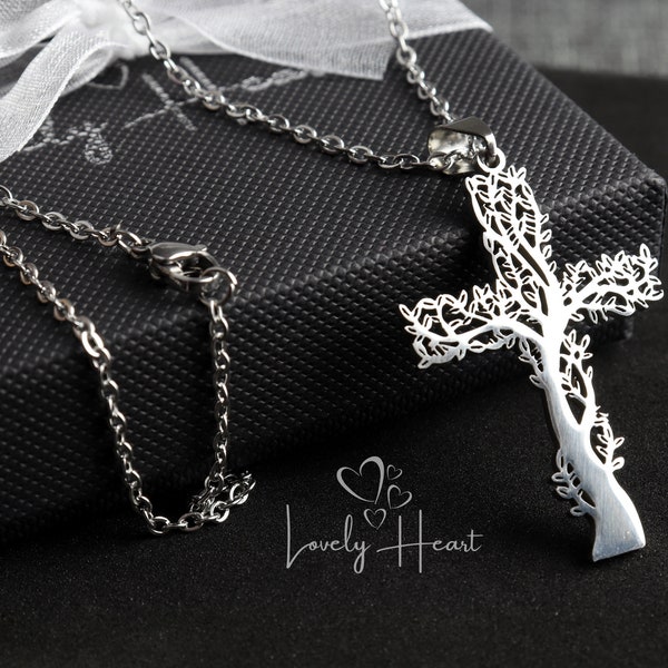 Tree of Life Stainless Steel Cross Necklace by Lovely Heart