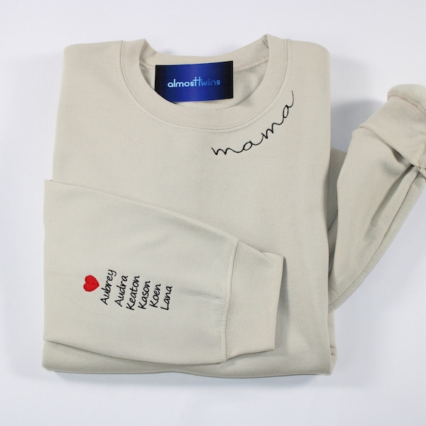 Felpa personalizzata con scollo a V e ricamo del nome del bambino sulla manica, felpa personalizzata per la mamma, regalo per la festa della mamma, regalo per lei