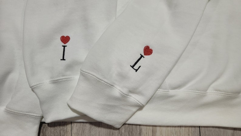 Custom Embroidered Roman Numerals Sweatshirt for couples, Add your Initial on the Sleeve, Anniversary, Valentines Day and Christmas Gift image 8