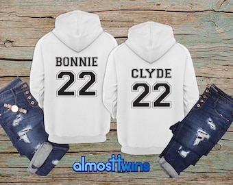 Bonnie and Clyde matching hoodies for couples with design on the back, Gift for her and him, Anniversary gift, Honeymoon Gift