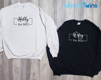 Couples Hubby Wifey matching Sweatshirts, Christmas Gift, Birthday gift for her and him, Valentines and Anniversary Gift for Her and Him