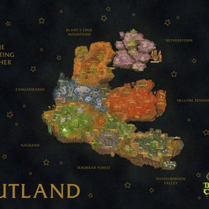 World of Warcraft, classique de Burning Crusade, carte de l'Outreterre, haute qualité, A3, A2 ou A1 - Blizzard, WOW,