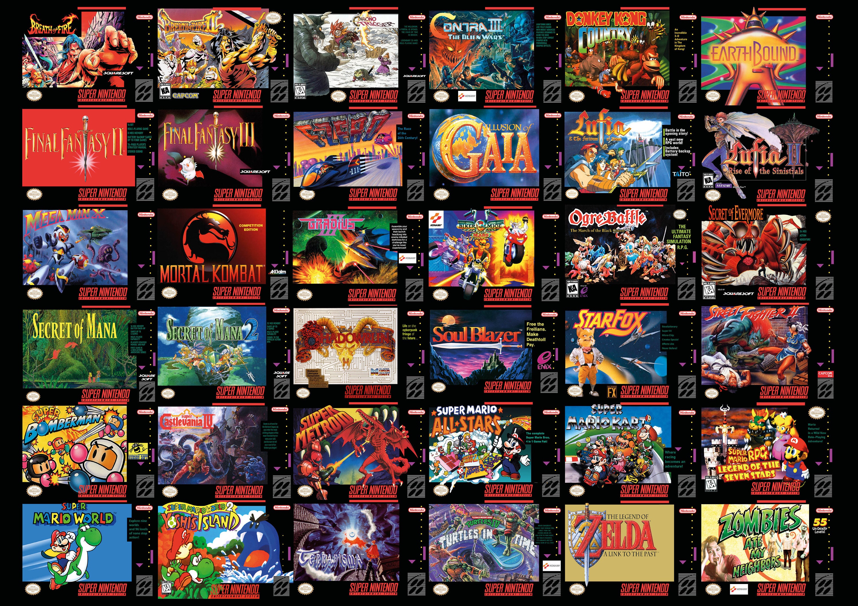 SNES Box Art A4 Prints (297x210mm) Super Nintendo SNES Box Art A4 Prints (297x210mm) Super Nintendo
