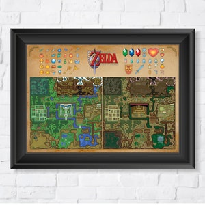 The Legend of Zelda, A Link to the Past, op maat gemaakt, A3, A2, A1 of 500 x 700 mm, HP fotoprint, SNES