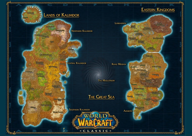 World of Warcraft Classic Zones Map A1 841x594mm HP Photo | Etsy