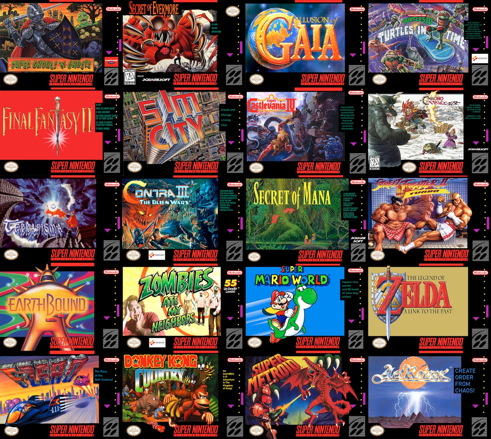 SNES Box Art A4 Prints 297x210mm Super Nintendo Etsy