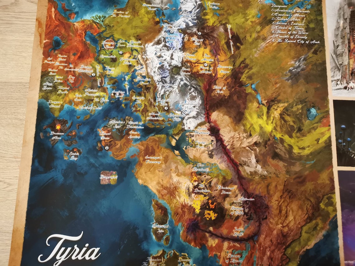 Guild Wars 2 Tyria Map High Quality A3 A2 & A1 Prints  Etsy