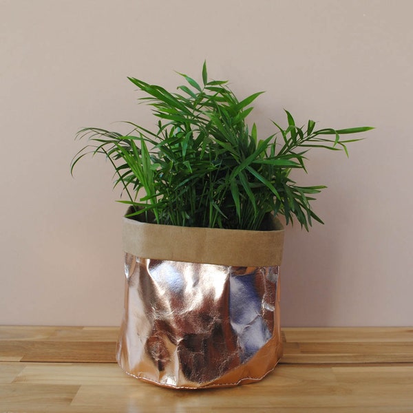 Metallic Rose Gold Washable Paper Plant Pot Cover/ Storage Tub ~ Rickus Ra