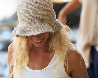 Hemp Crochet Sun Hat: Foldable Beach Hat, Handmade Floppy Hat