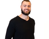 Men 39 s Hemp Long Sleeve V-Neck Shirt, Eco-friendly Hemp and Organic Cotton Urban Shirt