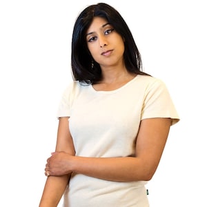 T-shirt classique à col rond en chanvre et coton biologique pour femmes, vêtements en chanvre respectueux de lenvironnement, chemise en chanvre Crew Natural/White