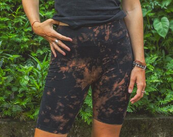 Tie Dye Shorts Hemp Blend Athletic Wear Eco Friendly Workout Shorts Nine Inch Inseam Shorts Yoga Waistband Bike Shorts