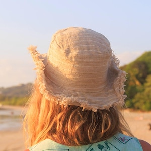 Hemp Sun Hat Neutral Stripe Linen Hat Asatre Unisex Beach Hat Natural Hippie Hat Unisex Hemp Hat Handmade Summer Hat Foldable Travel Hat