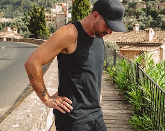 Camiseta de cáñamo • Camiseta de entrenamiento Ropa de gimnasio Material orgánico Tejido transpirable Ropa deportiva Moda sostenible • Camiseta sin mangas Ropa de fitness