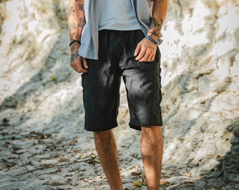 Mens Hemp Cargo Shorts: Organic Cotton Linen-Like Casual Shorts