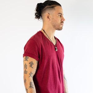 Camiseta masculina de cânhamo com decote em V, cânhamo urbano e algodão orgânico, camisa de manga curta com decote em V, corte fino da Asatre