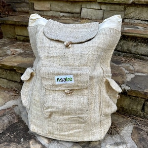 Hanf Rucksack Rucksack|Handgefertigte Hanftasche|Nepal Leder Rucksack|Schlichter Veganer 3pocket Rucksack von Asatre