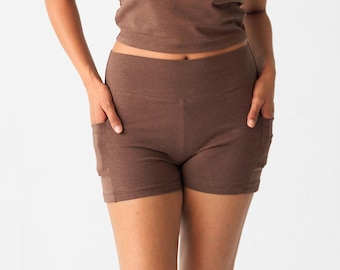 Yoga Shorts mit Taschen, Hanf Shorts für Frauen - Umweltfreundliche Trainingsshorts - Ungiftige Freizeitkleidung -Asatre
