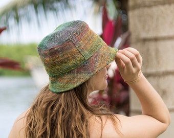 Hemp Rainbow Bucket Hat, Beach Panama Sun Hat, Natural hippie Hat, Unisex, Handmade in Nepal, Eco-friendly Hat