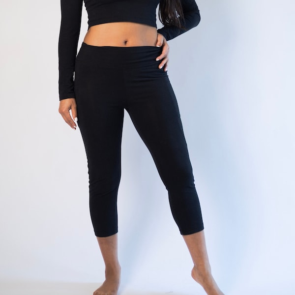 Hemp Capri Leggings With Pockets, Hemp Athleisure, Cropped Hemp Leggings by Asatre