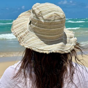 Hemp Linen Sun Hat Handmade Boho Beach Hemp Hat Natural Eco-Friendly Summer Hat for Men or Women Hemp Hat Travel Festival Striped Asatre Hat