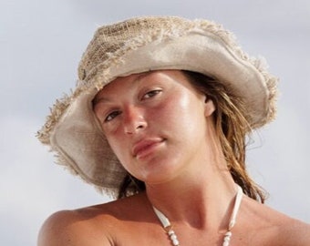 Chapeau de soleil en chanvre - chapeau de festival hippie naturel uni, chapeau de soleil de plage unisexe Asatre, fait main au Népal, chapeau respectueux de l'environnement