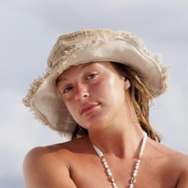 Hemp Sun Hat - Plain Natural Hippie Festival Hat, Asatre Unisex Beach Sun Hat, Handmade in Nepal, Eco-friendly Hat
