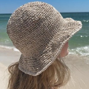 Hemp Crochet Hemp Hat Foldable Floppy Beach Hat by Asatre Handmade Tight Weave Hemp Crochet Hat