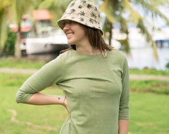 Women's Hemp and Organic Cotton Three Quarter Sleeve Relaxed Fit Top, Fluid Shirt XS-XXL