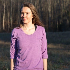 Hemp and Organic Cotton Shirt, Three-Qtr Length Sleeve Scoop Neck Hemp Shirt, Women's Hemp Clothing Lilac