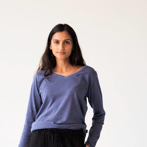 Hemp Vneck Shirt • Organic Cotton Top • Sustainable Clothing • Eco Friendly Apparel • Natural Fabric Woman Casual Wear Breathable Jersey