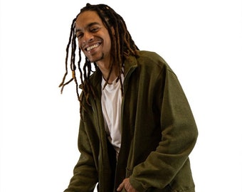 Men's Hemp and Organic Cotton Fleece Jacket|Asatre Men's Hemp Clothing - Olive Black S-XXL