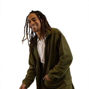 Men's Hemp and Organic Cotton Fleece Jacket|Asatre Men's Hemp Clothing - Olive Black S-XXL