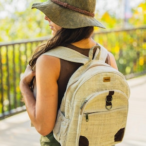 Hemp Mini Backpack Travel Daypack Sustainable Accessory Eco Friendly Organic Material Himalayan Design Nepal Crafted Small Rucksack Perfect Size Daily Essentials Natural Fiber Construction Adventure Companion Hiking Bag Everyday Carry
