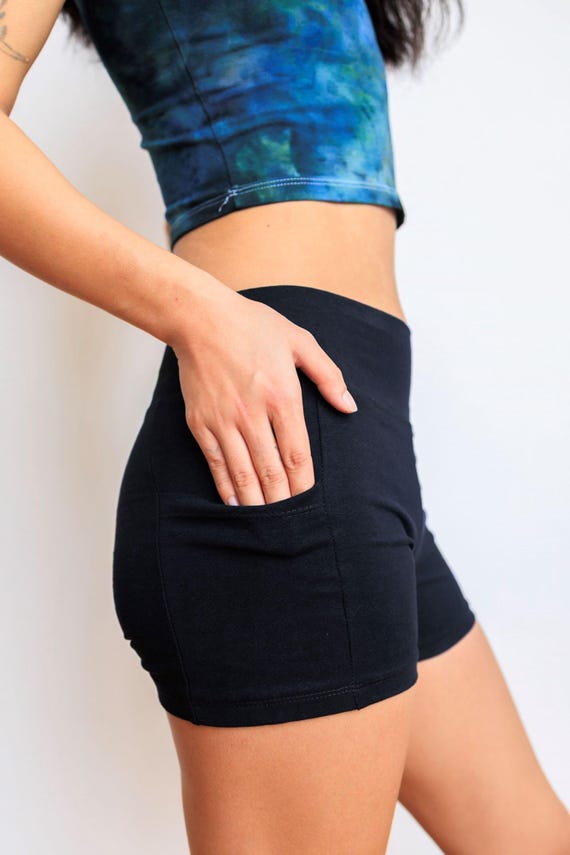 Hemp Yoga Shorts with Pockets • Thick Athletic Hemp Cotton Spandex Shorts • Non Toxic High Waist Workout Shorts • Eco-friendly Activewear