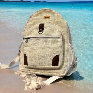 Travel Daypack Hemp Material Small Rucksack Hiking Adventure Companion Eco Friendly Design Sustainable Accessory Everyday Carry Essential Mini Backpack Organic Fiber Himalayan Nepal Crafted Compact Size Practical Storage Solution