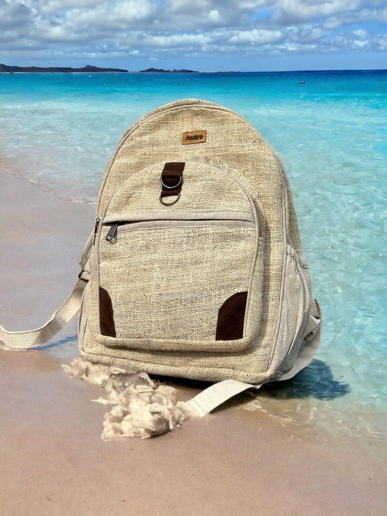 Travel Daypack Hemp Material Small Rucksack Hiking Adventure Companion Eco Friendly Design Sustainable Accessory Everyday Carry Essential Mini Backpack Organic Fiber Himalayan Nepal Crafted Compact Size Practical Storage Solution