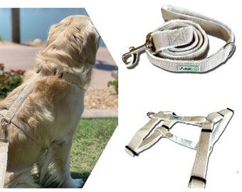 Hemp Dog Harness and Leash Bundle, Anti-microbial, Asatre Harness and Leash - Beige