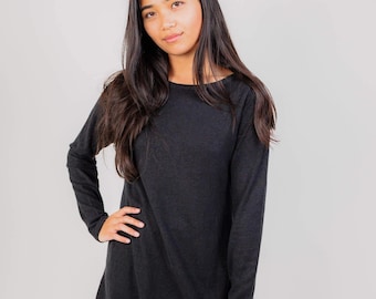 Women's Hemp and Organic Cotton Shirt - Long Sleeve Relaxed Fit Top|Women's Hemp Clothing XS-XXL Fluid Shirt
