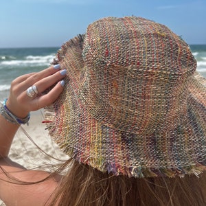Hemp Sun Hat Unisex Multi Color Beach Hat Hemp Sun hat Hippie Hat Natural Summer Hat Eco friendly Hat Straw Hat Asatre Stripe Boho Hat