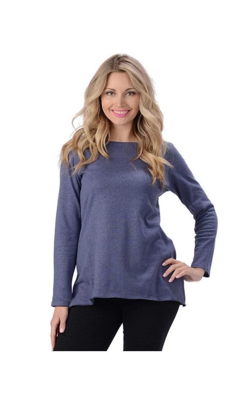 Hemp Womens Shirt •Organic Cotton Top Boho Clothing Style Sustainable Women Love Relaxed Fit• Eco Friendly Garment Natural Fabric Breathable Blue - Purple