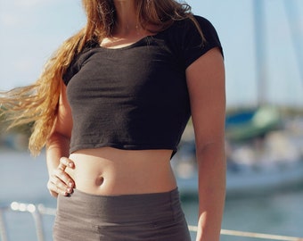 Hemp Yoga Crop Top, Asatre Casual Hemp Crop Top, Eco-friendly Athletic Hemp Clothing