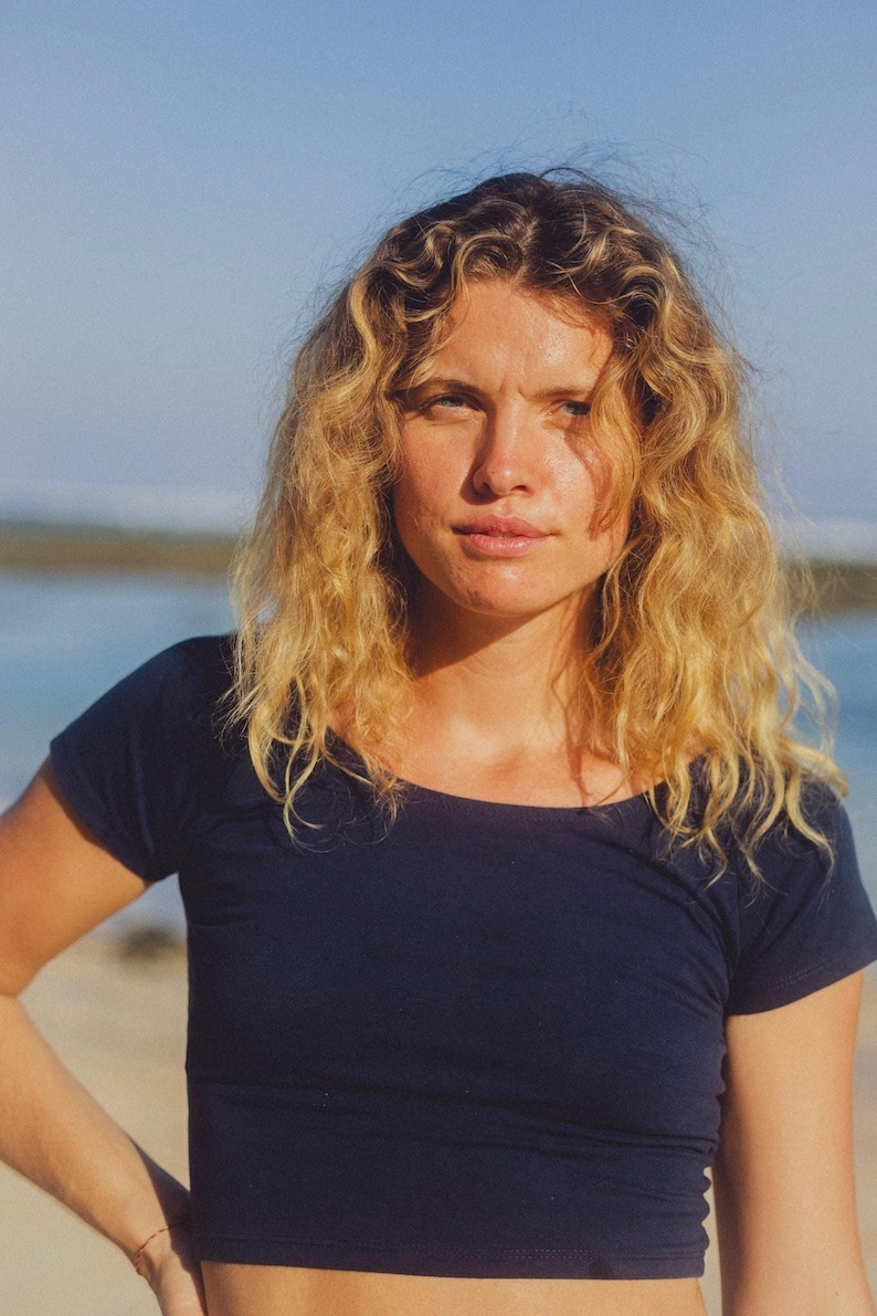 Yoga Hemp Top Workout Athletic Wear Sustainable Fitness Apparel Natural Fabric Construction Eco Friendly Material Breathable Comfortable Design Scoop Neck Style Short Sleeve Option Fitted Midriff Cut Versatile Layering Piece Multiple Color