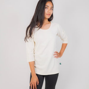 Hemp and Organic Cotton Shirt, Three-Qtr Length Sleeve Scoop Neck Hemp Shirt, Women's Hemp Clothing Natural