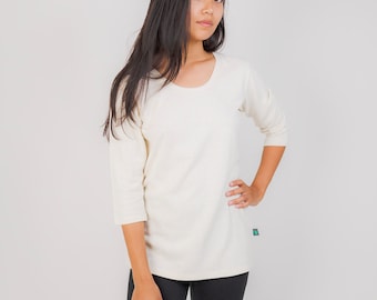 Hemp and Organic Cotton Shirt, Three-Qtr Length Sleeve Scoop Neck Hemp Shirt, Women's Hemp Clothing